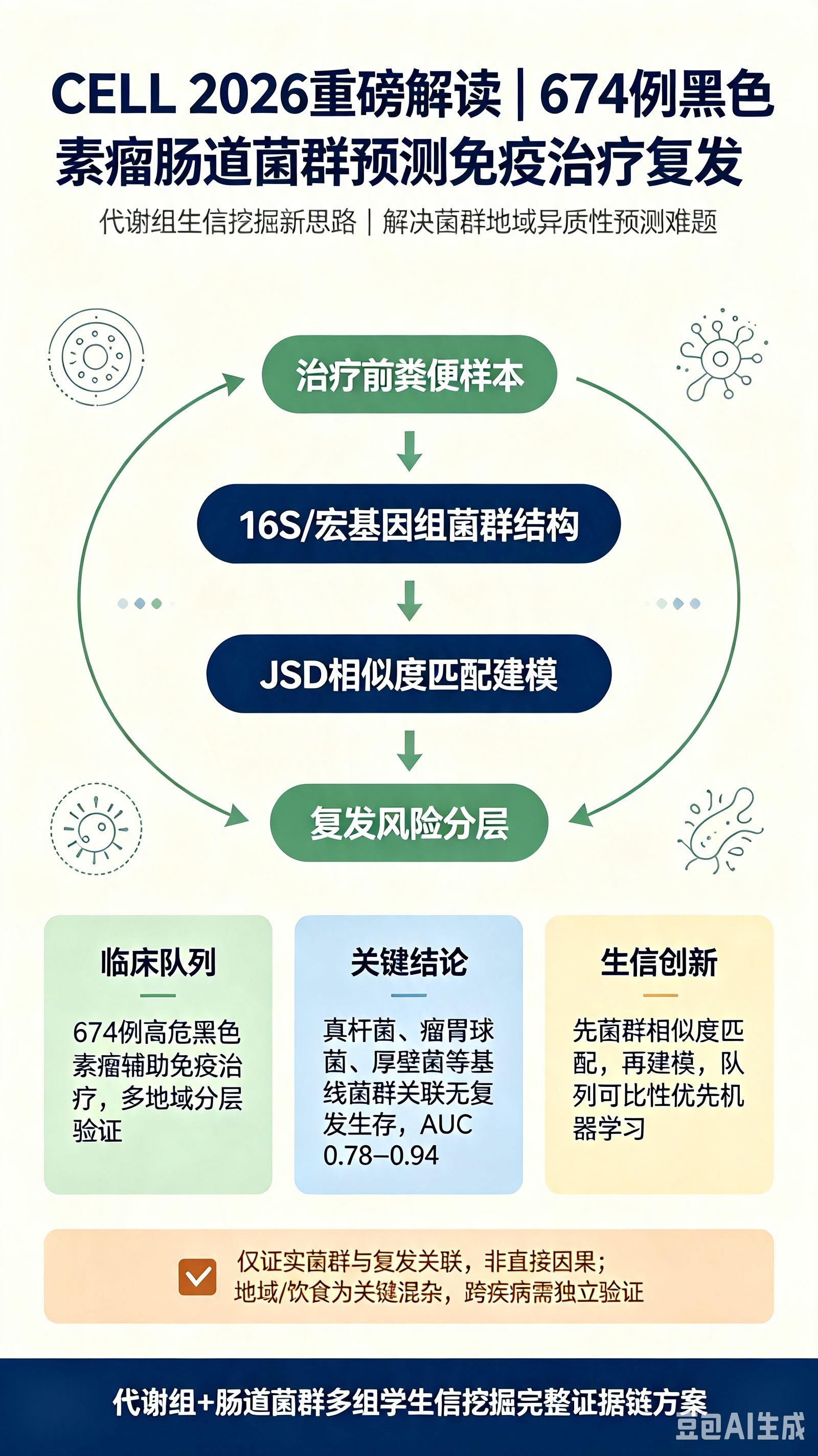 别把&ldquo;菌群差异&rdquo;直接写成疗效机制：Cell用674例黑色素瘤样本给出分层答案